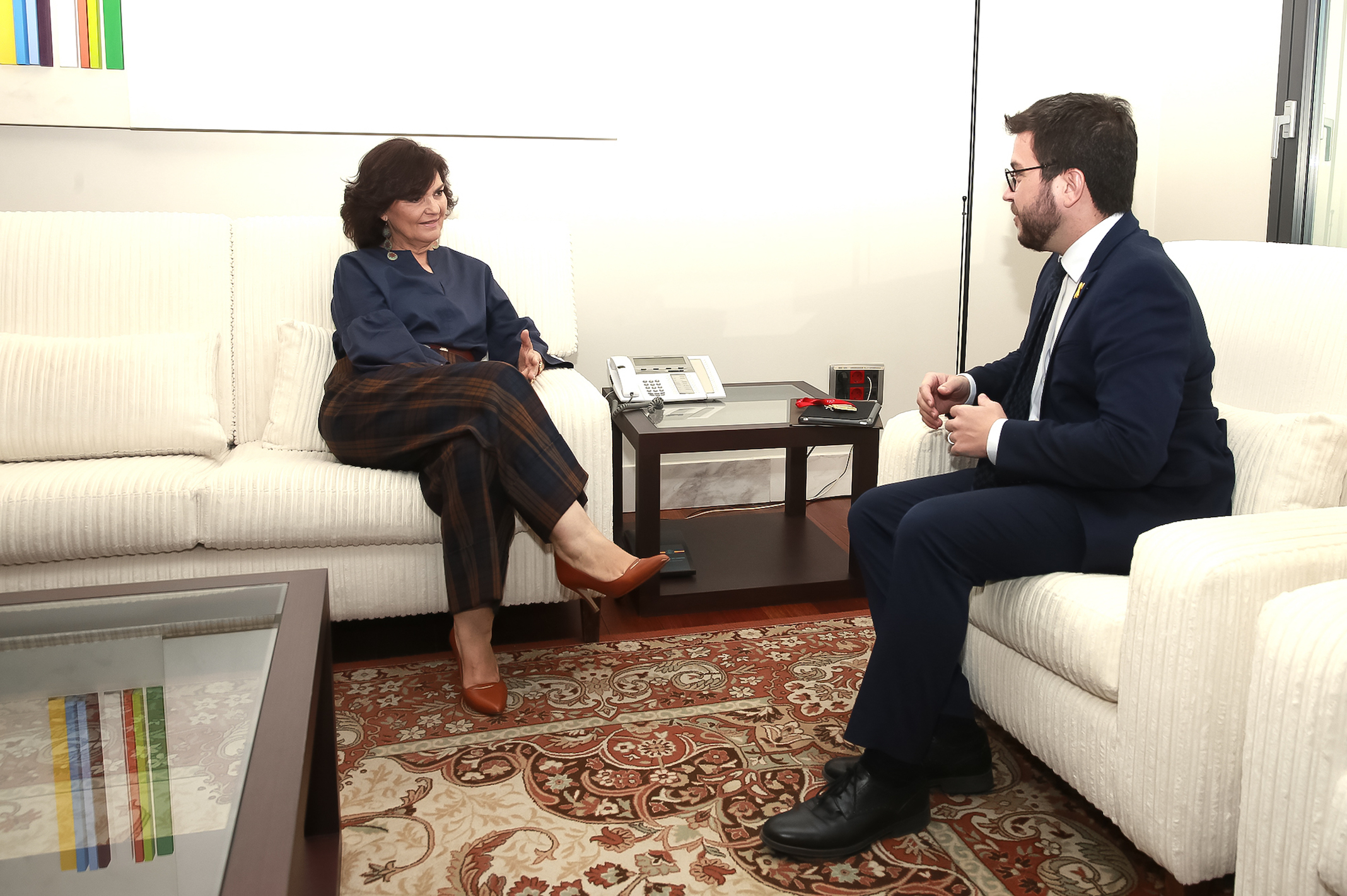 La vicepresidenta del Gobierno, Carmen Calvo y el vicepresidente de la Generalitat, Pere Aragonès- ACN