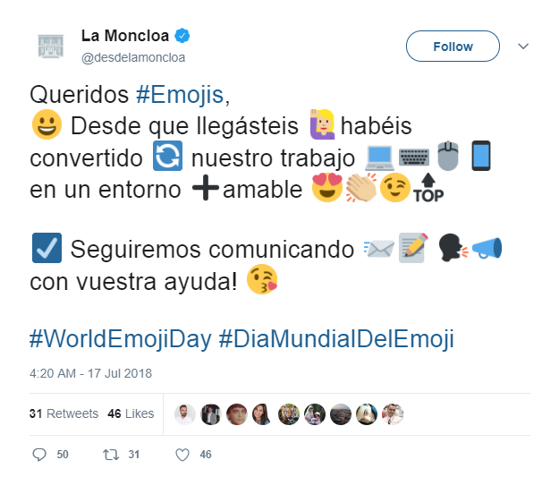 Tuit de La Moncloa por el Día de los 'Emojis' borrado