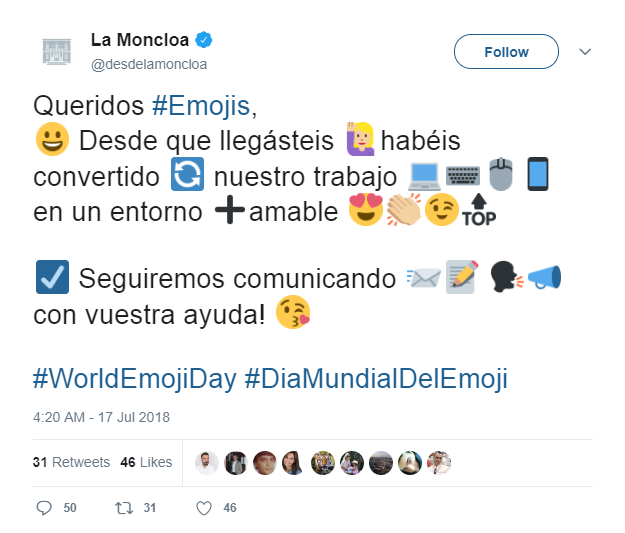 Tuit de La Moncloa por el Día de los 'Emojis' borrado Tuit de La Moncloa por el Día de los 'Emojis' borrado