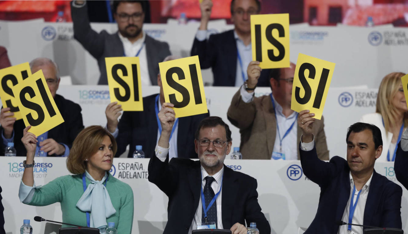 María Dolores de Cospedal, Mariano Rajoy y Fernando Martínez Maillo en el último Congreso del PP