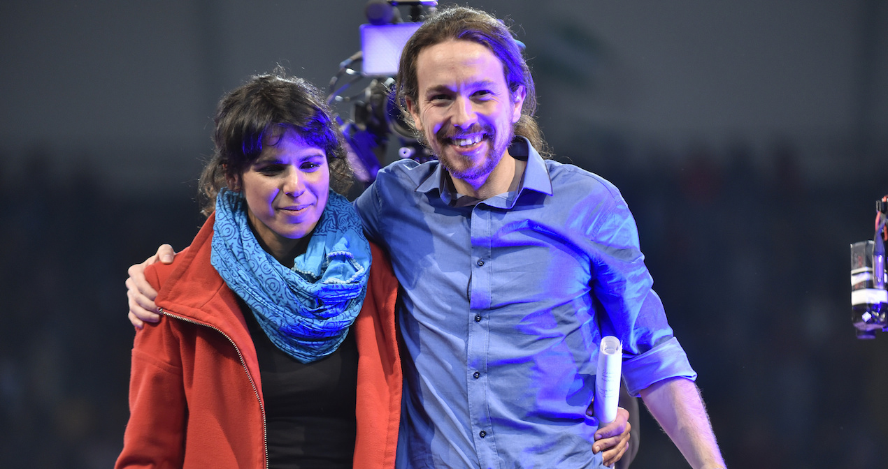 Pablo Iglesias y Teresa Rodríguez, juntos en un mitin. Eran otros tiempos.