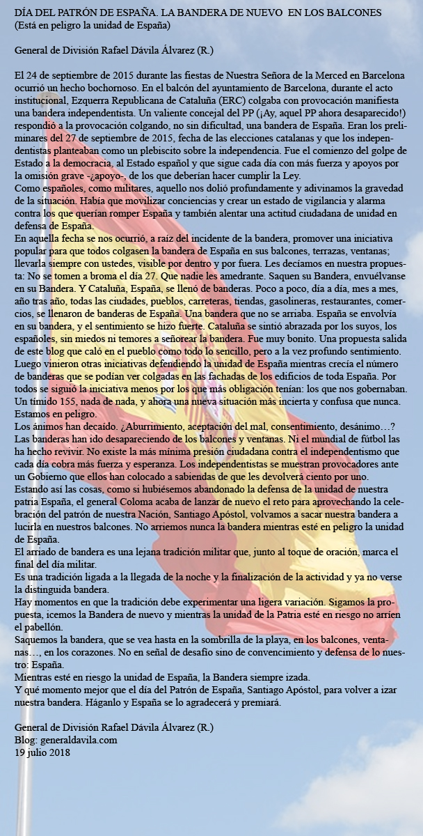 Petición del general Dávila para sacar las banderas de España. Blog General Dávila