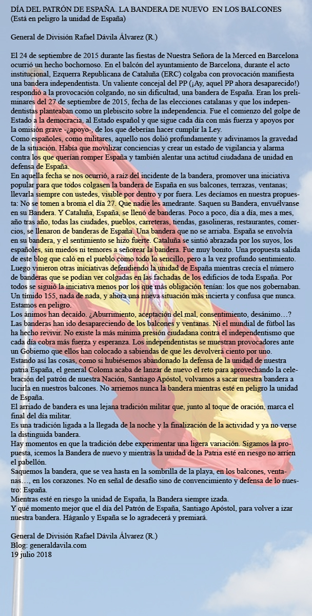 Petición del general Dávila para sacar las banderas de España. Blog General Dávila Petición del general Dávila para sacar las banderas de España. Blog General Dávila