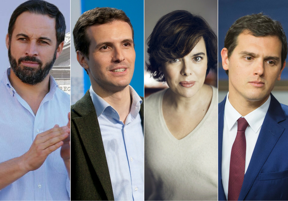 De izq. a der. Santiago Abascal, Pablo Casado, Soraya Sáenz de Santamaría y Albert Rivera