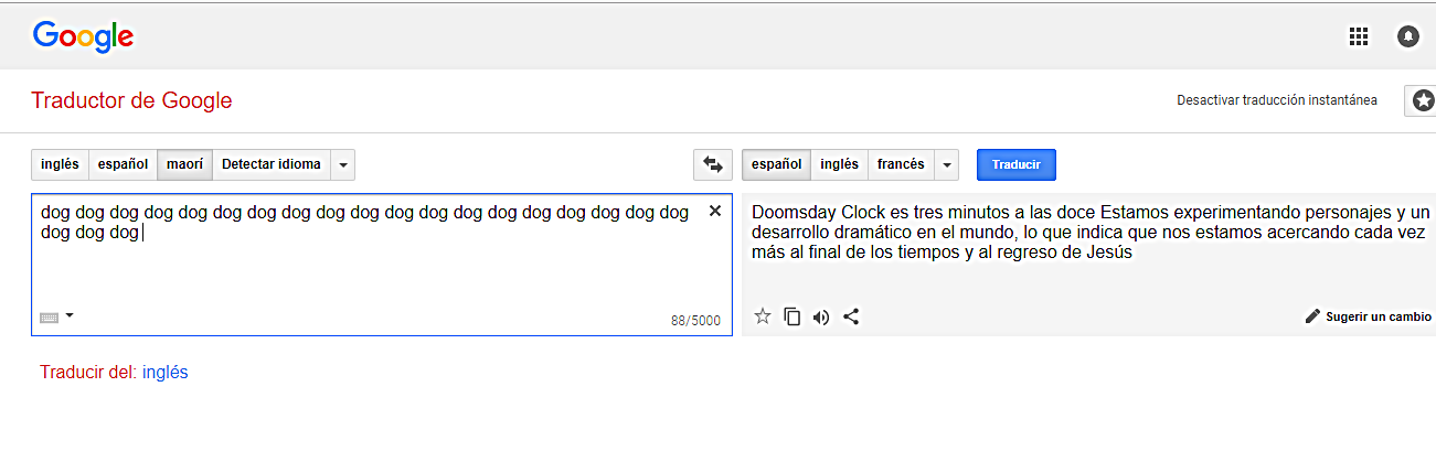 El traductor de Google también traduce la serie de la misma manera al español