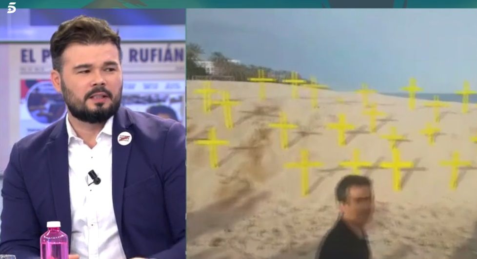 Gabriel Rufián habla sobre las cruces amarillas en una entrevista en Telecinco