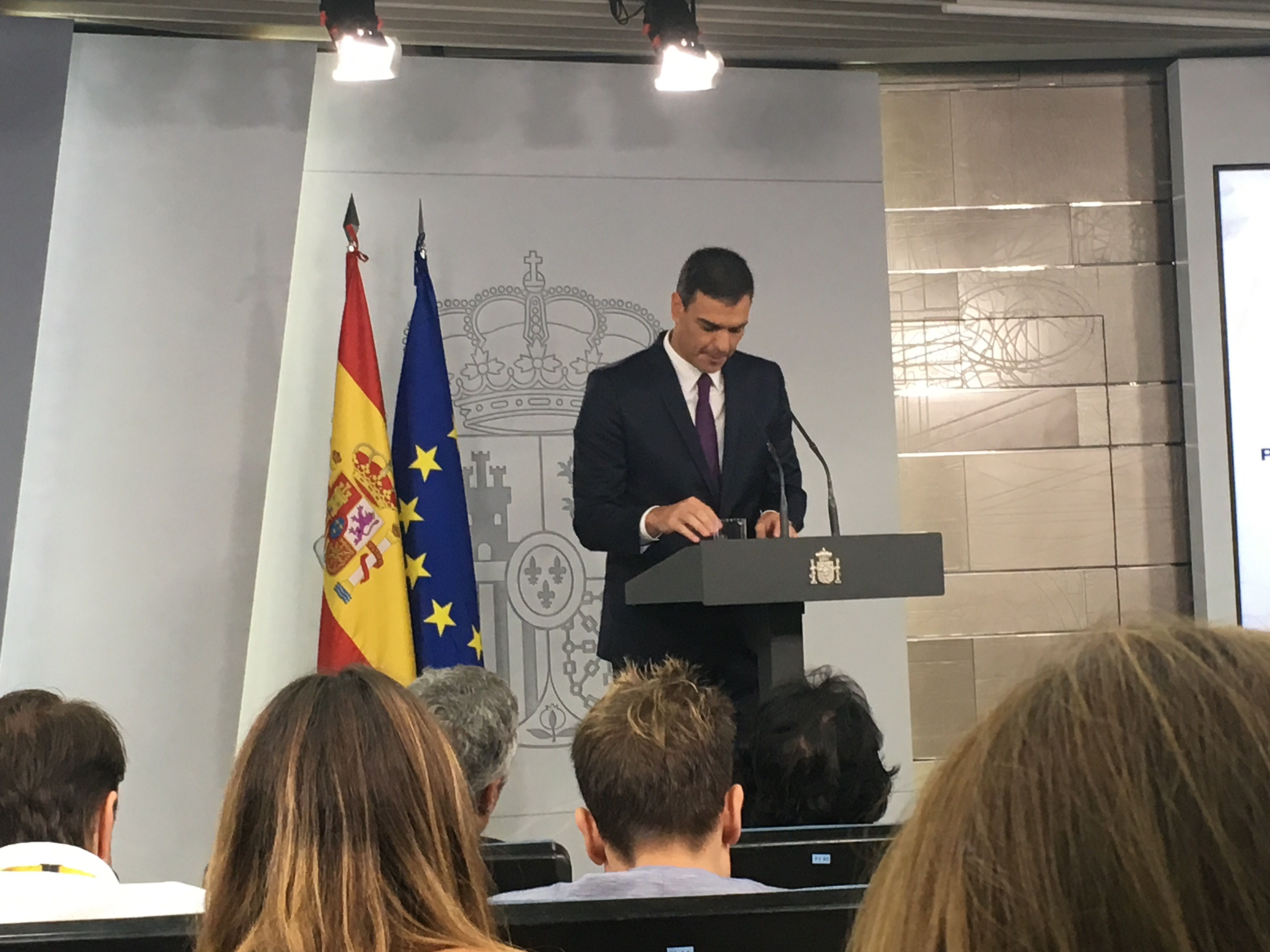Pedro Sánchez en rueda de prensa en Moncloa