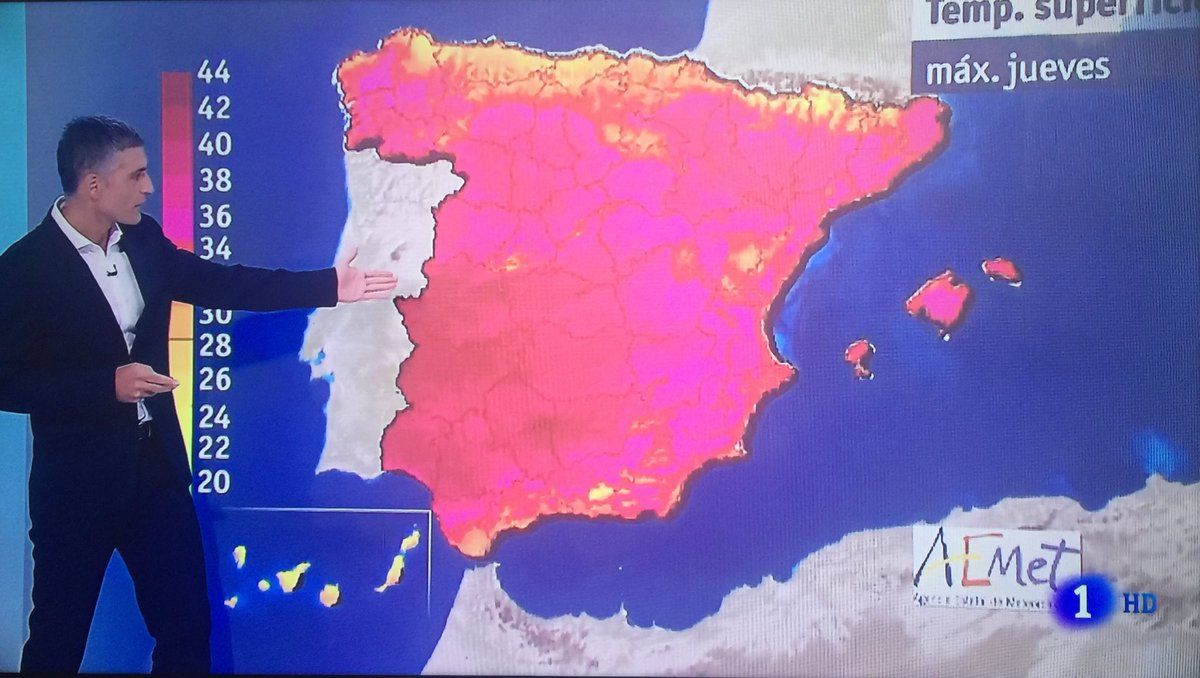 Imagen del pronóstico de temperaturas en TVE publicada en Twitter