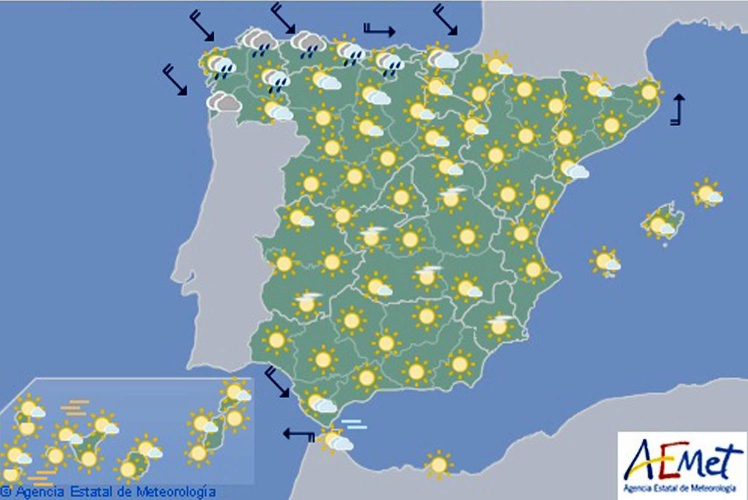 Mapa del tiempo por provincias para el martes 7 de agosto - EFE