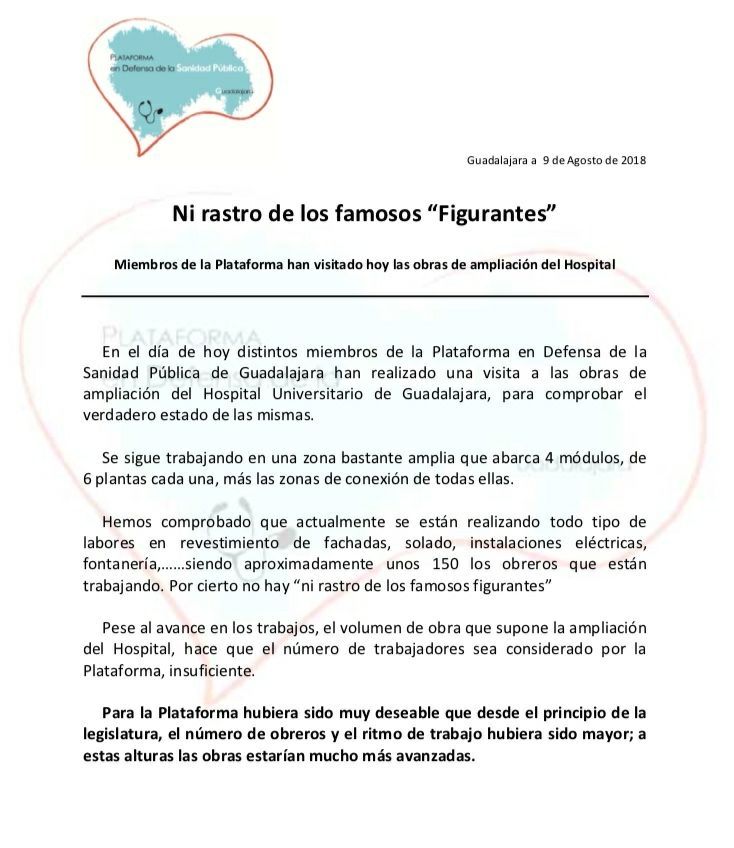 Comunicado de la Plataforma en Defensa de la Sanidad Pública