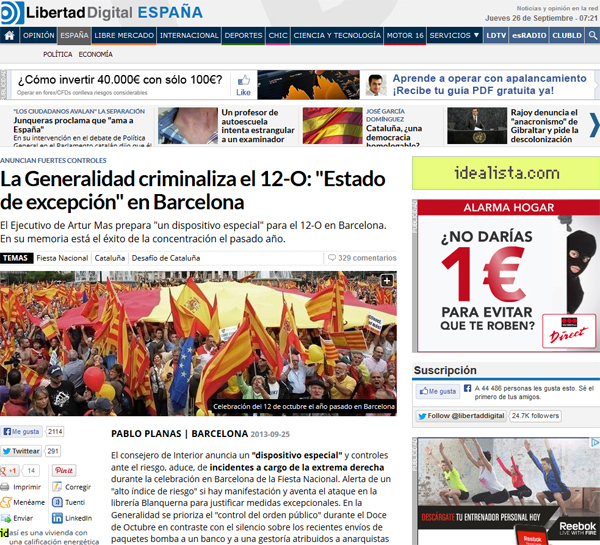 El incendiario Losantos acusa a la Generalitat de “criminalizar el 12-O” y minimiza la alerta ultraderechista