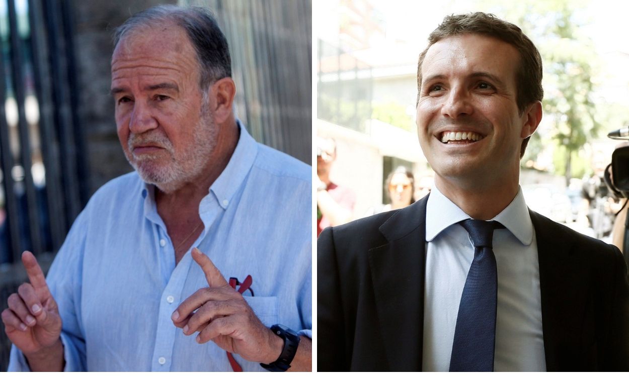 El presidente de la Fundación Nacional Francisco Franco, Juan Chicharro, y el presidente del Partido Popular, Pablo Casado. 