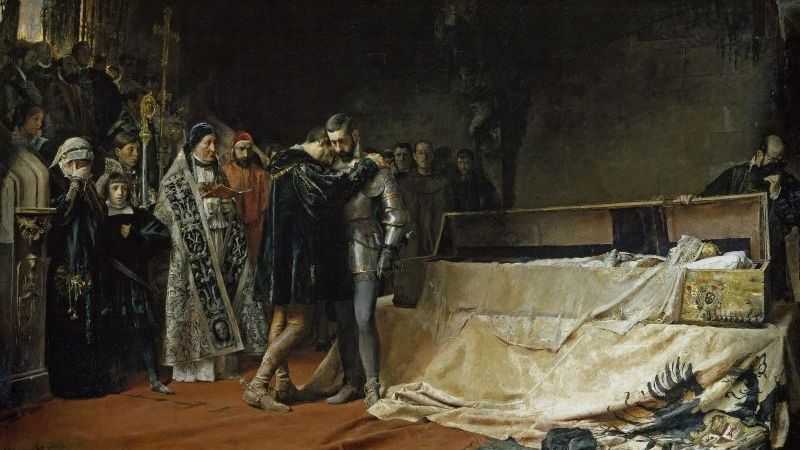 El impacto que supuso la muerte de Isabel de Borbón en Francisco de Borja ha pasado incluso al arte con esta magnífica pintura de Moreno Carbonero. Fuente: Museo del Prado