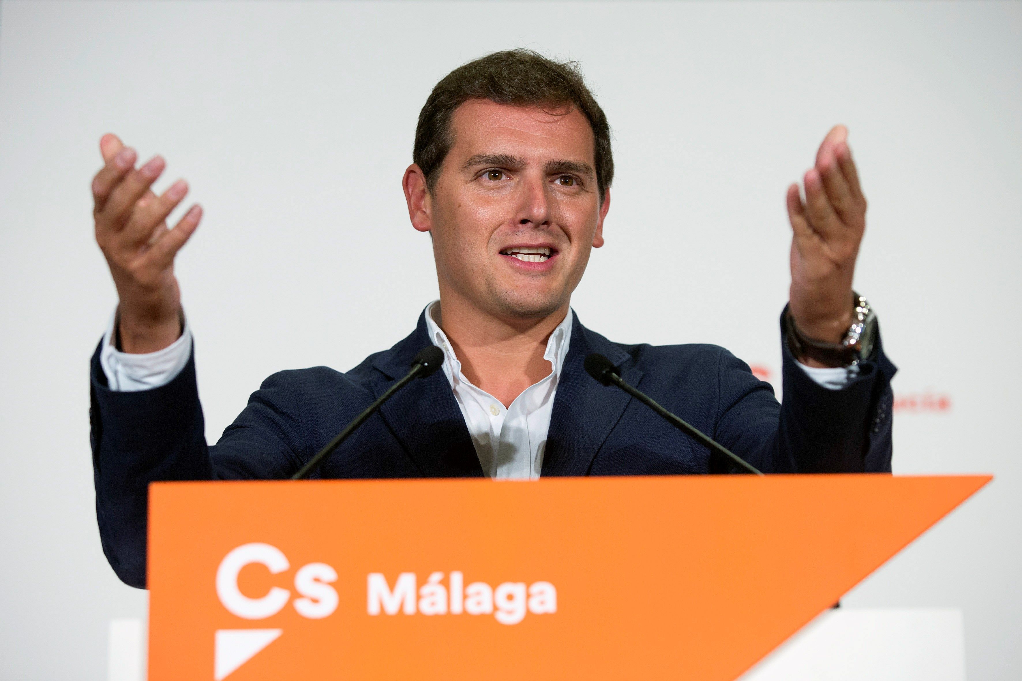 Albert Rivera durante su intervención en un encuentro con afiliados en Málaga.