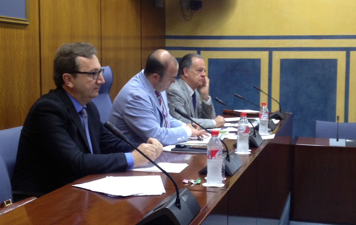 Manuel Recio (en primer término), durante su comparecencia en la comisión de los cursos de formación.