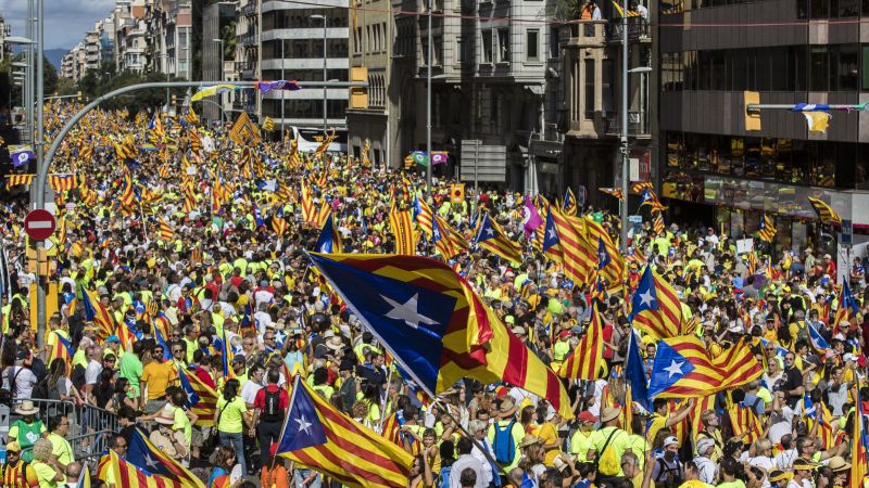 Manifestación independentista durante la Diada del 2017