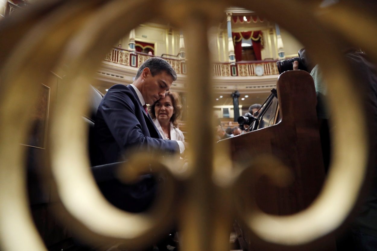 El presidente del Gobierno, Pedro Sánchez, durante la sesión de control