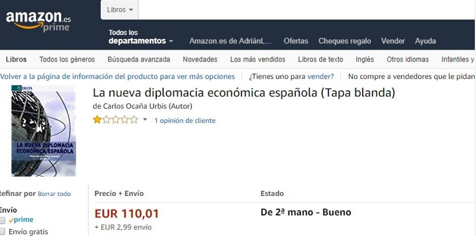 El libro de Pedro Sánchez La nueva diplomacia económica española en Amazon por 110 euros