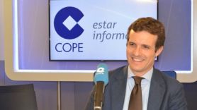 El presidente del PP, Pablo Casado, en Herrera en la Cope