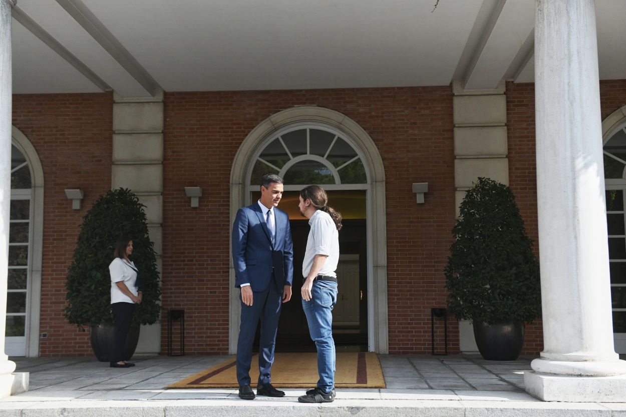 Pablo Iglesias se reúne con el presidente del Gobierno, Pedro Sánchez, en Moncloa