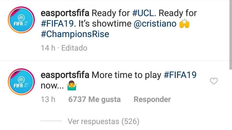 Captura del comentario de EA sobre la expulsión de Cristiano en Instagram