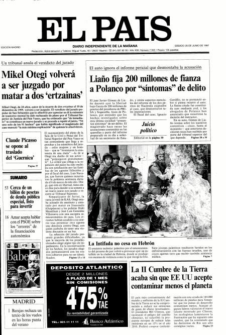 Portada del diario 'El País' informando del caso Polanco