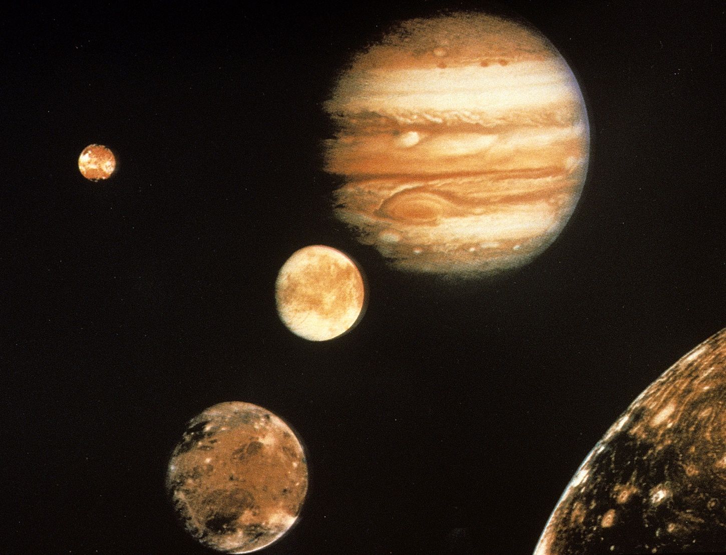 Imagen de las cuatro lunas de Júpiter tomadas desde un telescopio terrestre. (Foto: EFE)