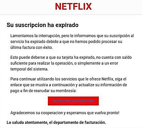 Este es el contenido del correo falso de Netflix. Este es el contenido del correo falso de Netflix.