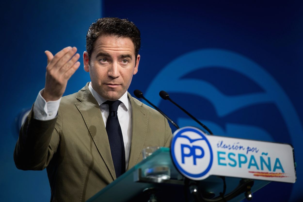 El secretario general del PP, Teodoro García Egea, durante una rueda de prensa.