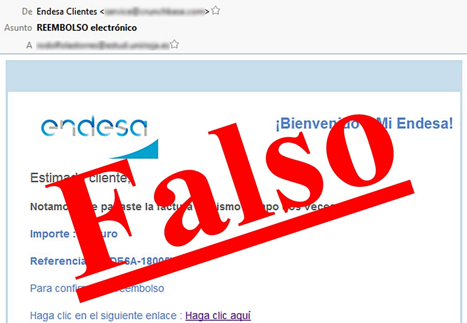 Una vez más, los hackers intentan usar la marca Endesa para un intento de phishing.
