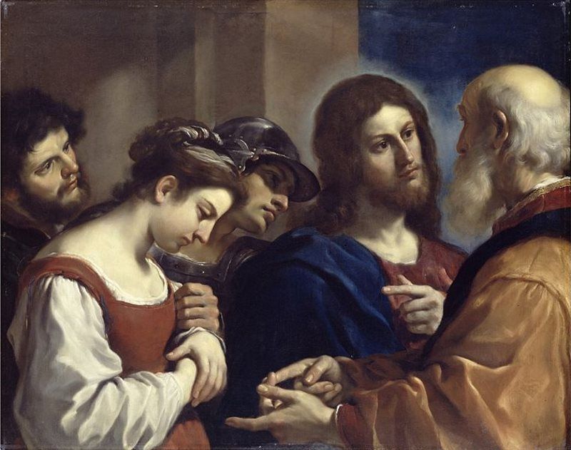Jesús en repetidas ocasiones anuló las sentencias de los juicios humanos considerándolas imperfectas y llenas de errores. En la imagen Jesús y la mujer adúltera pintado por Guercino.