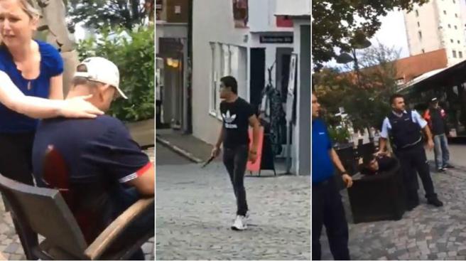 Imágenes de los momentos después de la agresión de un hombre a tres personas en Ravensburg (Twitter)