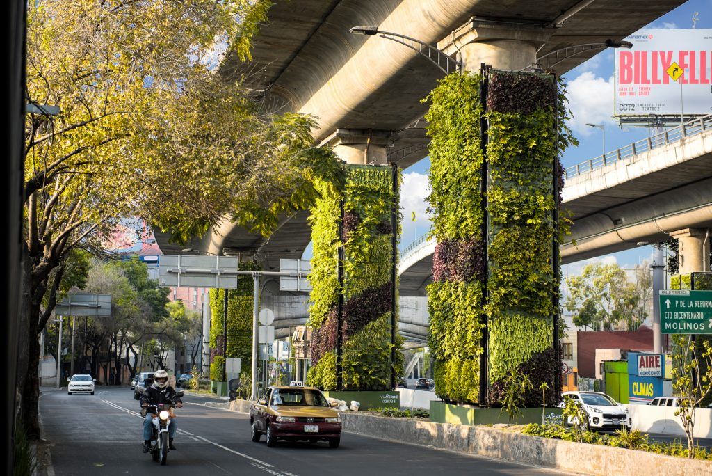 Jardines colgantes en una autopista de México DF. Foto:Vía Verde