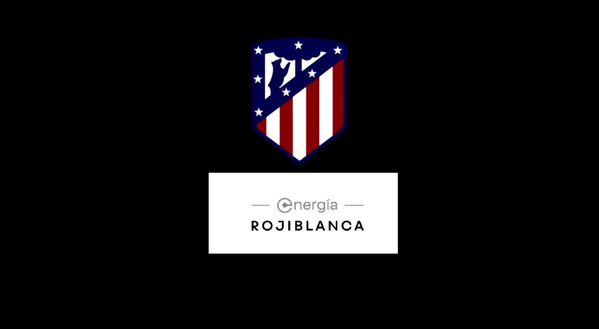 Montaje del nuevo escudo de Atlético de Madrid con la imagen registrada para "Energía Rojiblanca"