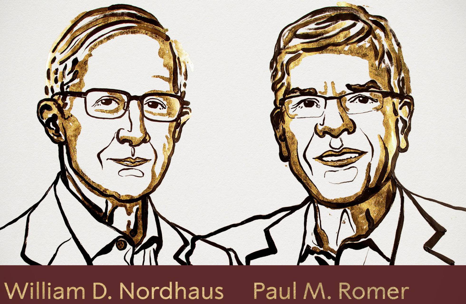 William Nordhaus y Paul Romer en una ilustración difundida por la Academia Sueca