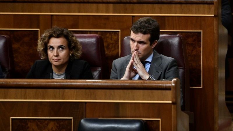 El presidente del PP, Pablo Casado, y la portavoz, Dolors Montserrat