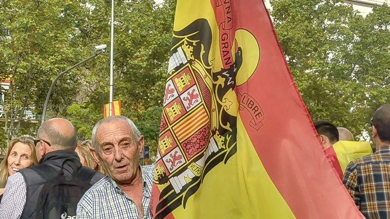 Un hombre porta una bandera preconstitucional.