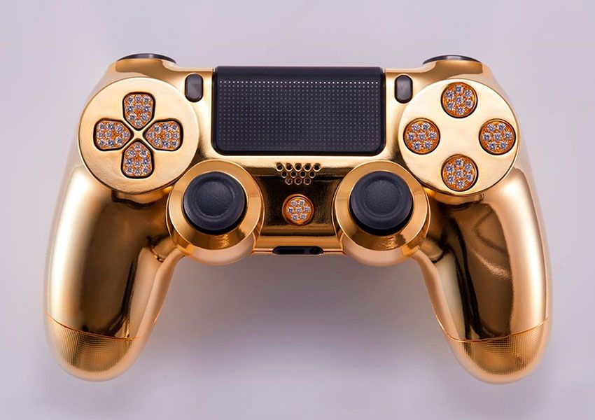 Mando PlayStation 4 de oro y diamantes