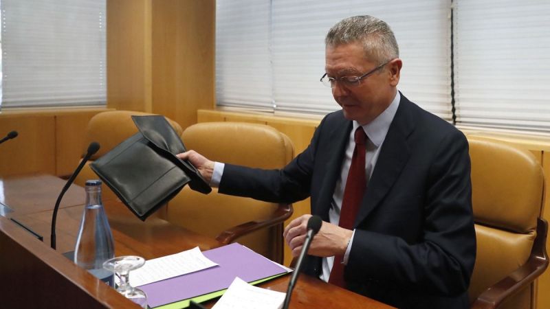 El ex presidente de la Comunidad de Madrid y ex ministro de Justicia, Alberto Ruíz-Gallardón, en la comisión de investigación de corrupción de la Asamblea
