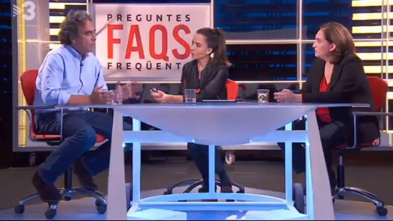 Sergio Fajardo, Laura Rosel y Ada Colau. Fuente: TV3.