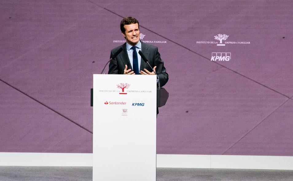 Pablo Casado durante su intervención en el XXI Congreso Nacional de Empresa Familiar. Europa Press.