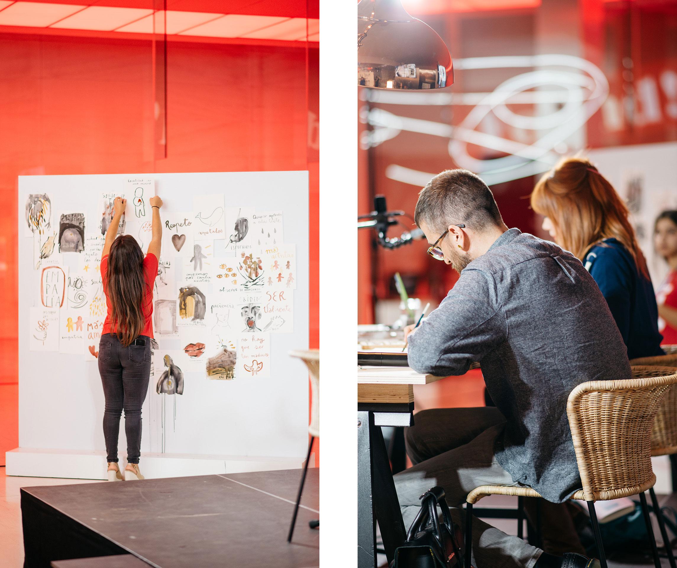 Los artistas Paula Bonet y Aitor Saraiba dibujaron los deseos del público para construir un mundo mejor en una performance inédita en CaixaForum Barcelona