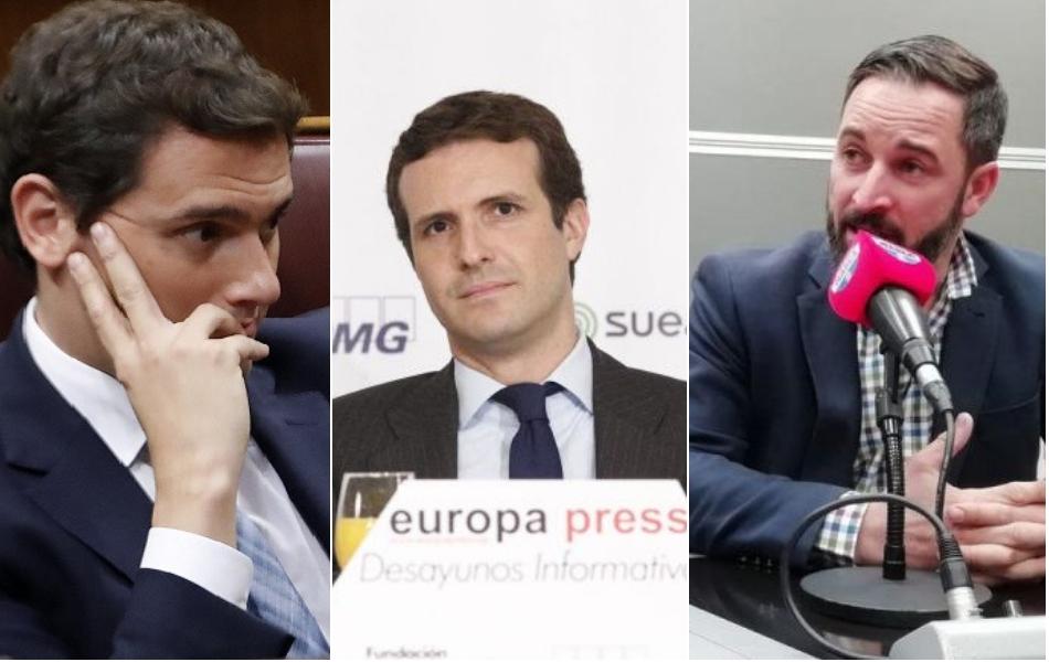 Albert Rivera, Pablo Casado y Santiago Abascal.