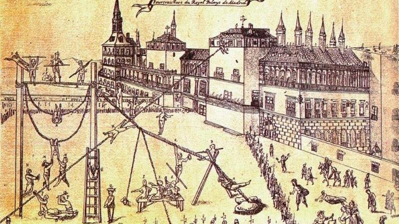 Grabado con un espectáculo en el Madrid del siglo XVI