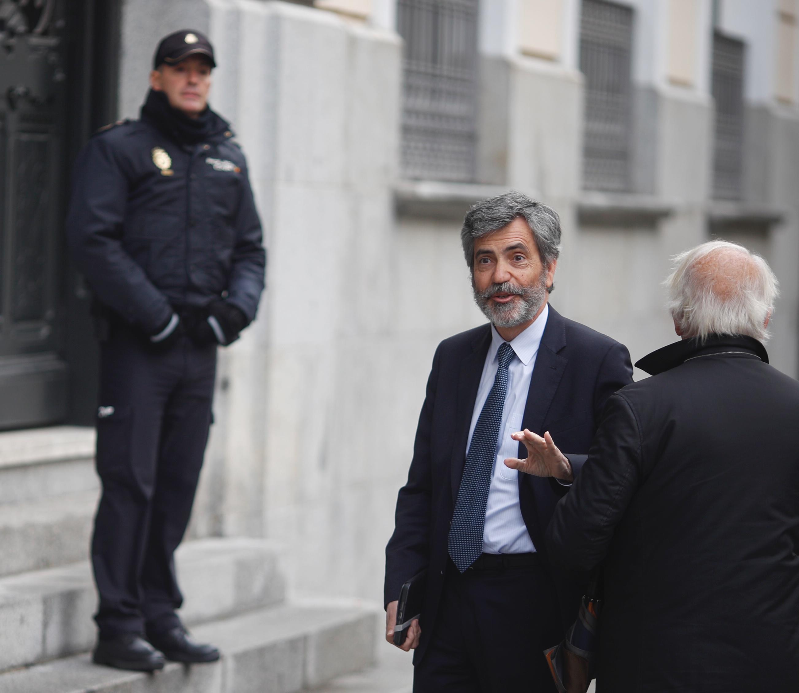 El presidente del Consejo General del Poder Judicial (CGPJ) y del Tribunal Supremo, Carlos Lesmes, llegando al Tribunal Supremo