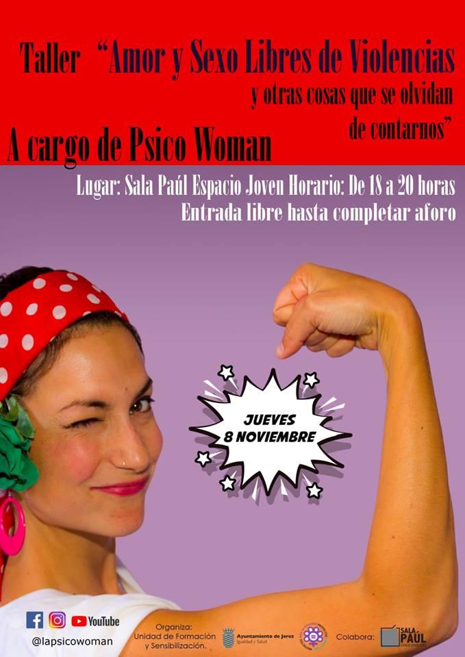 Cartel de una charla de La Psicowoman en Jerez