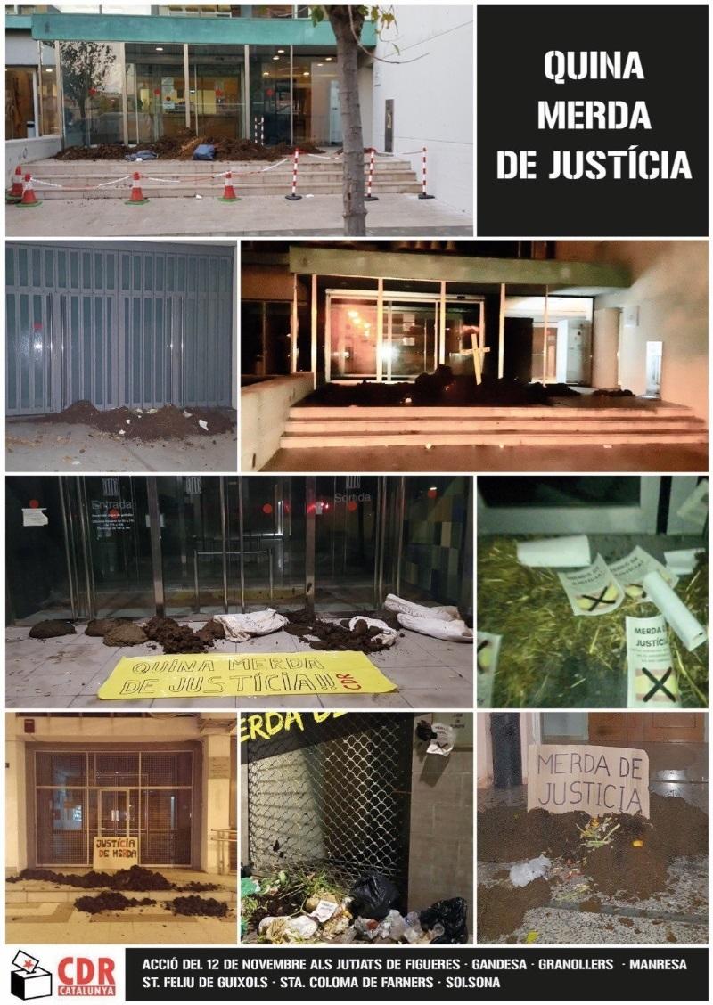 Montaje fotos con la acción de CDR en juzgados catalanes