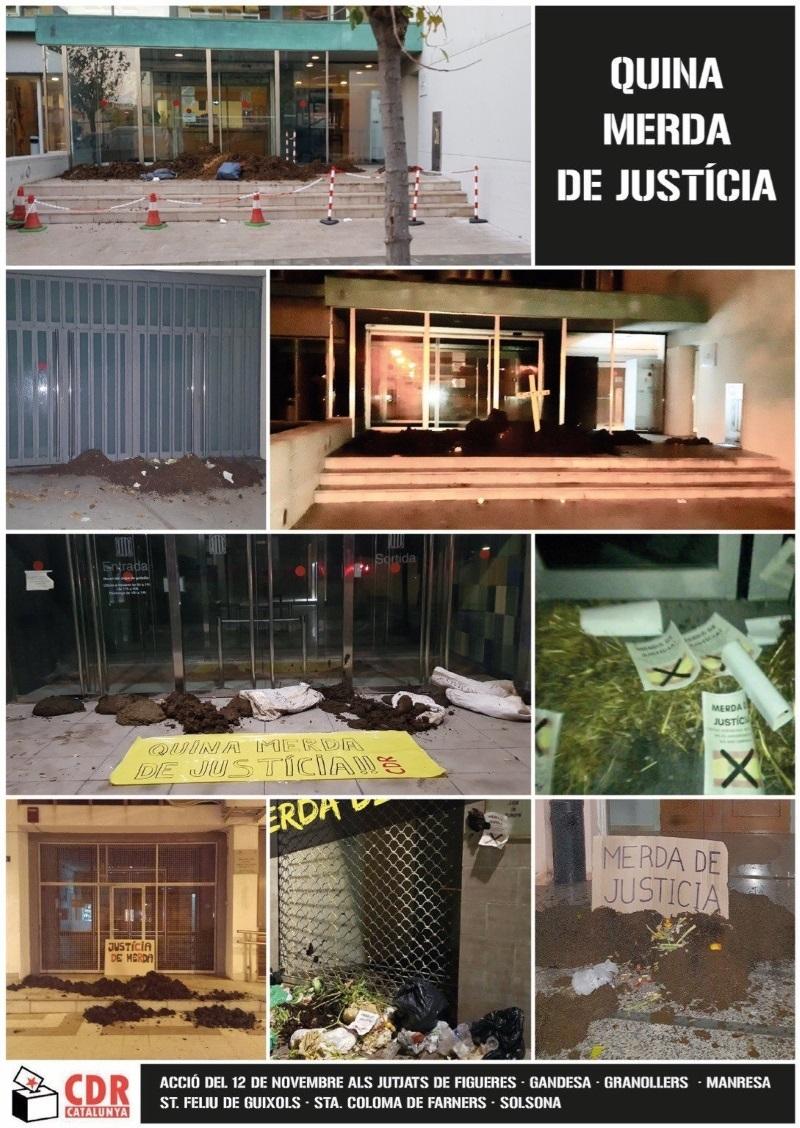 Montaje fotos con la acción de CDR en juzgados catalanes Montaje fotos con la acción de CDR en juzgados catalanes