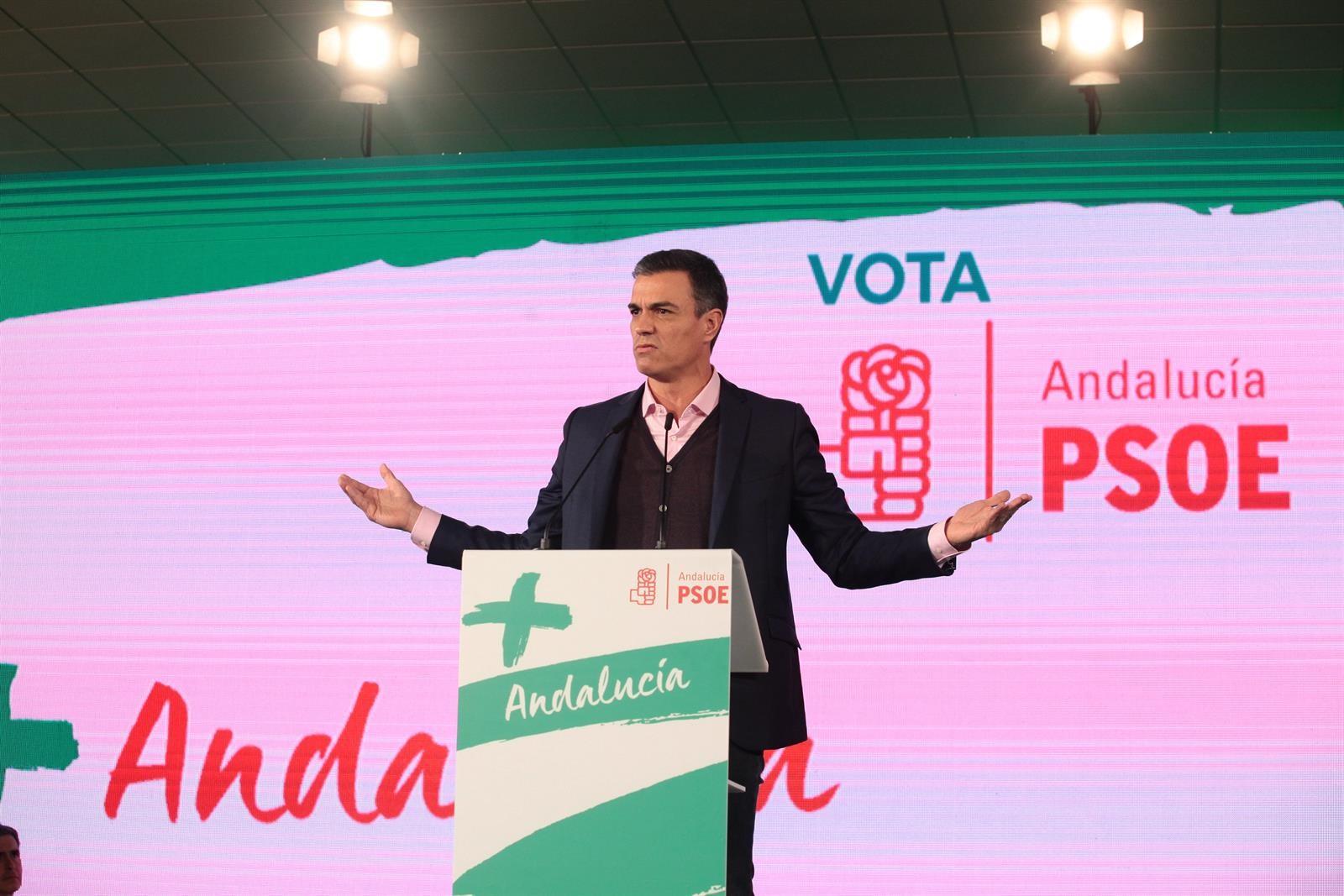 Pedro Sánchez durante un acto de campaña del PSOE de Andalucía. Foto: Europa Press.