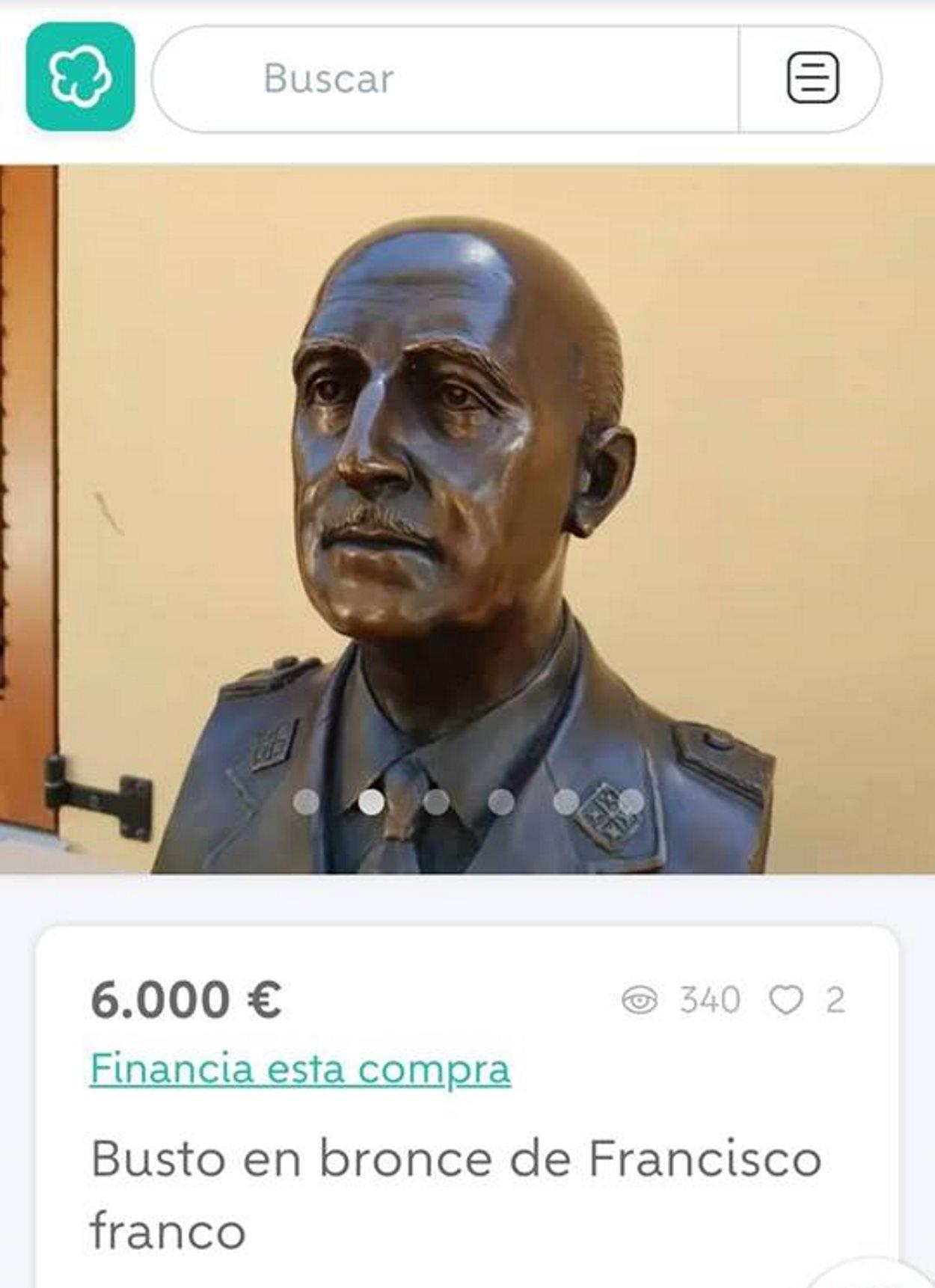 Estatua de Franco a la venta en Wallapop. Wallapuff